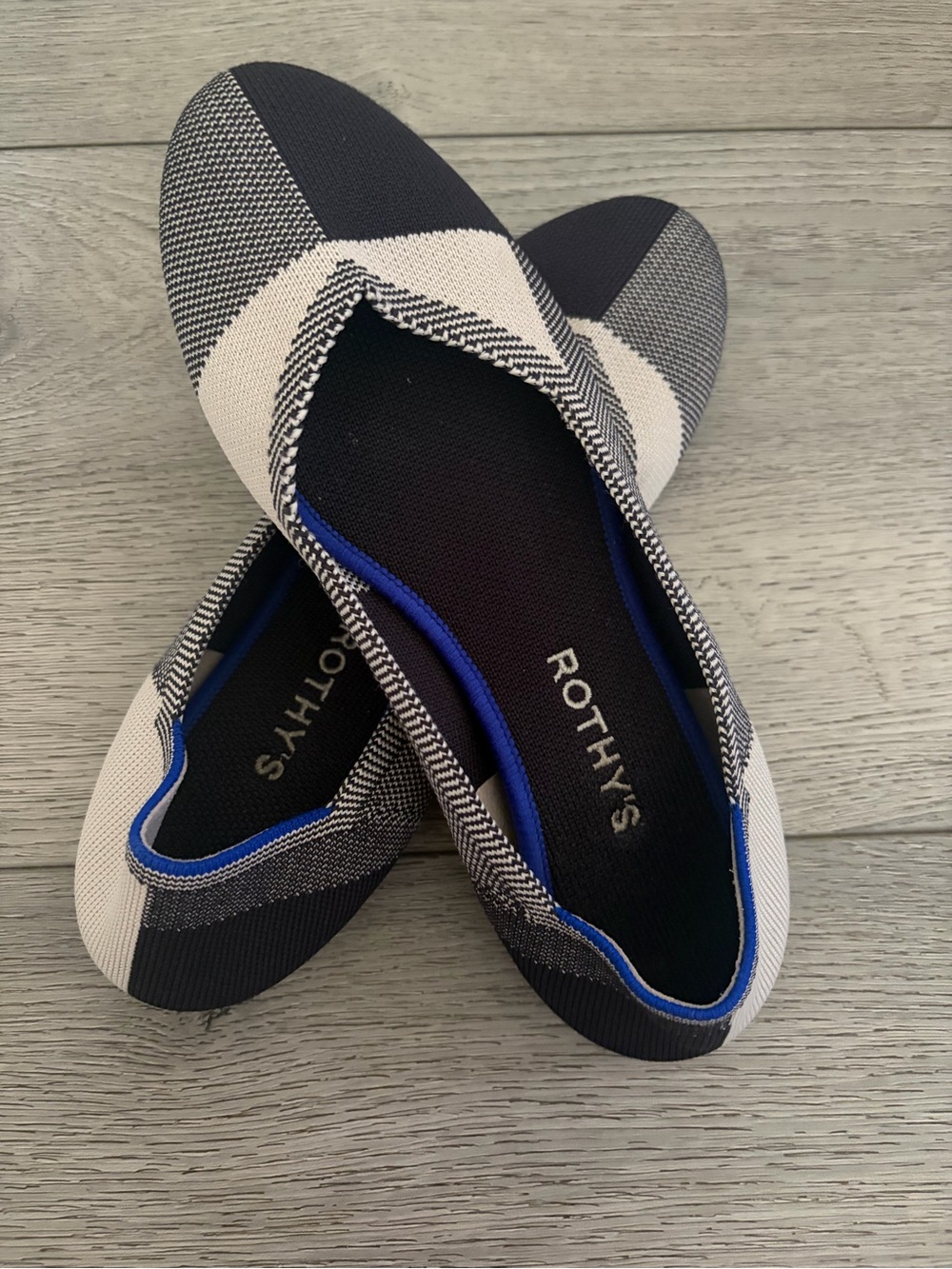 Rothy's Navy, Cream and Blue Knit Slip-On Flats - Picture 2 of 4